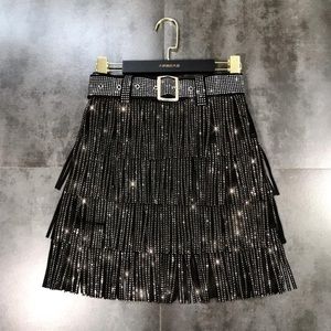 Black Diamond Fringe skirt with belt